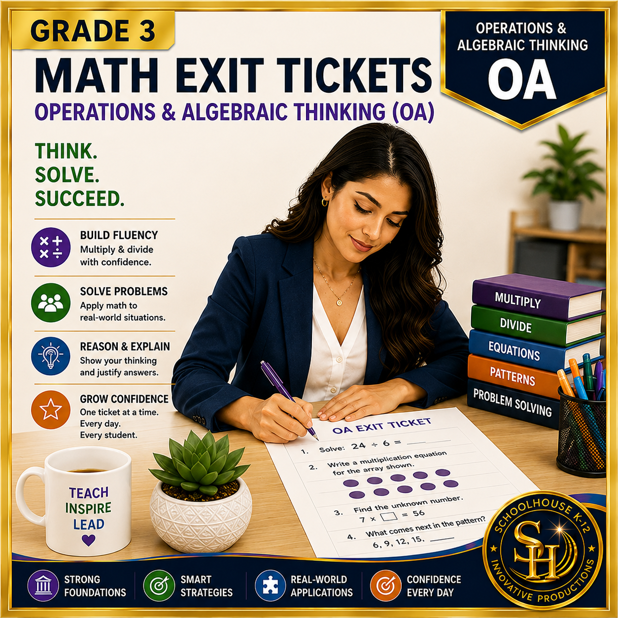 3rd Grade Operations & Algebraic Thinking Math Exit Tickets cover